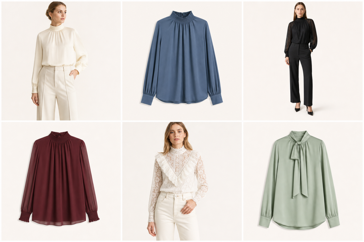 Blus Med Hög Krage dam