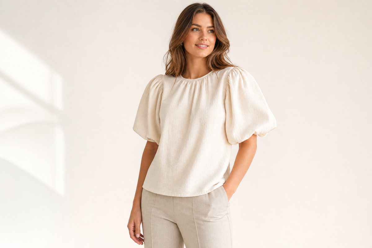 Blus Med Puffärm dam