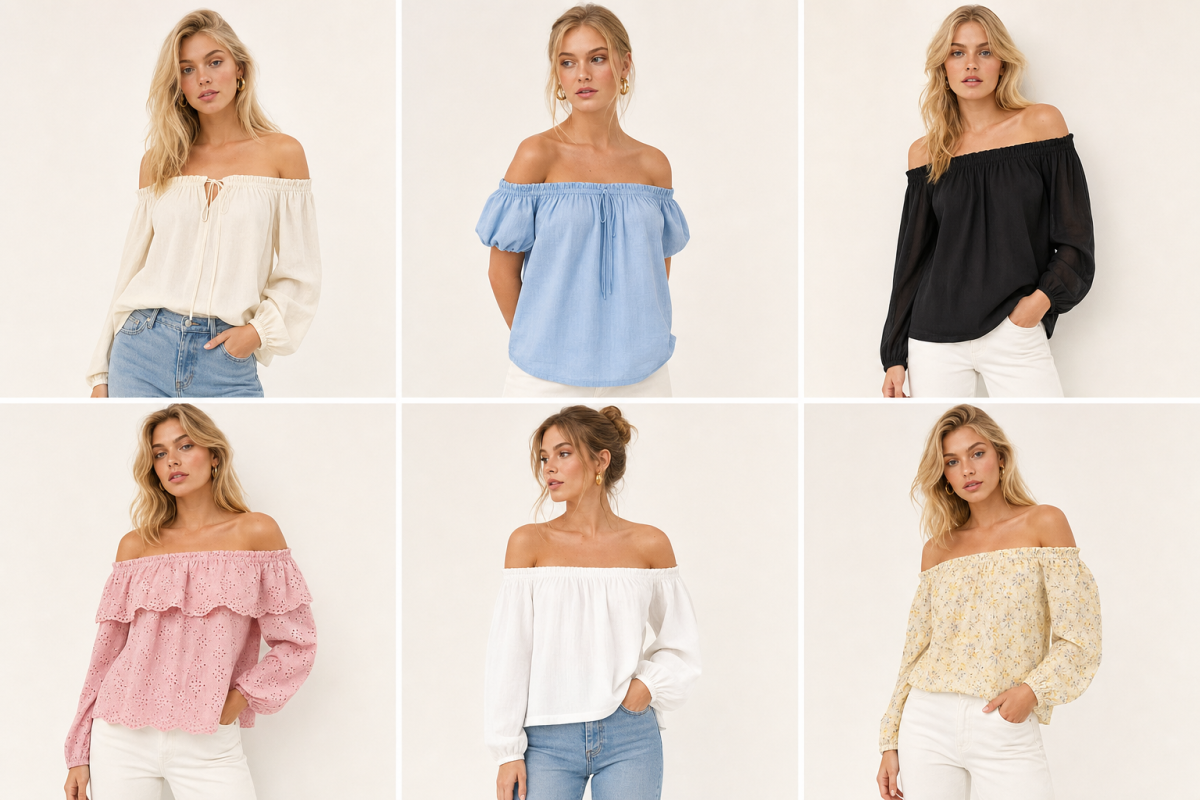 Off-shoulder-blus dam