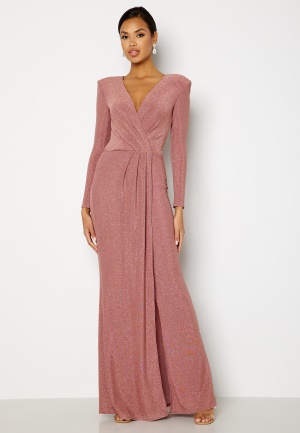 Goddiva Long Sleeve Glitter Maxi Dress Rose XS (UK8)