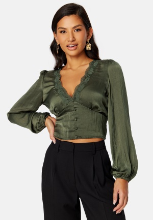 BUBBLEROOM Lucinda satin blouse Dark green 36