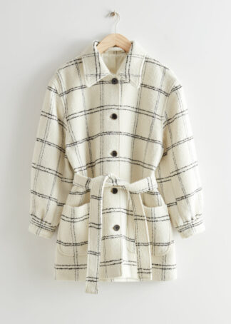 Belted Wool Mix Coat - White