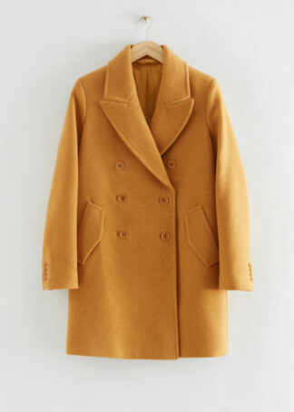 Boxy Double-Breasted Wool Coat - Yellow