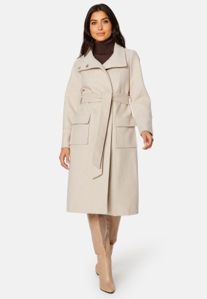FOREVER NEW Perry Funnel Neck Wrap Coat Cream 38