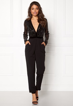 Goddiva Sequin Bodice Jumpsuit Black XL (UK16)