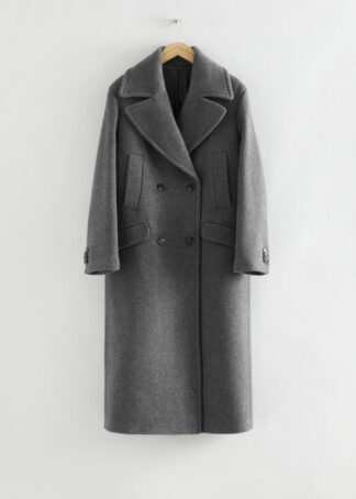 Oversized Wide Collar Wool Coat - Grey