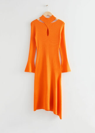 Fitted Keyhole Midi Dress - Orange