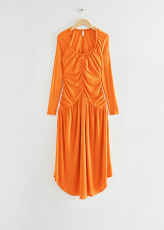Fitted Ruched Dress - Orange