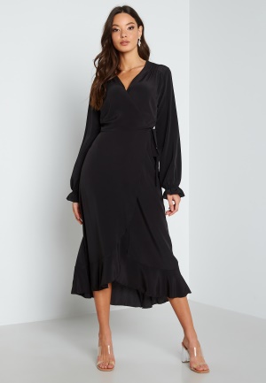 John Zack Long Sleeve Wrap Frill Dress Black XXL (UK18)