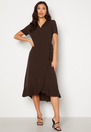 John Zack Short Sleeve Wrap Dress Chocolate S (UK10)