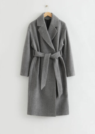 Voluminous Belted Wool Coat - Grey