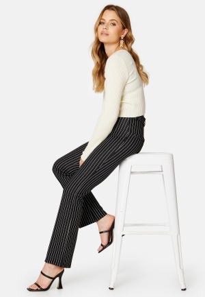 BUBBLEROOM Idarina soft flared suit trousers Black / Striped L