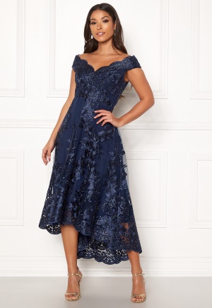 Goddiva Embroidered Lace Dress Navy XS (UK8)