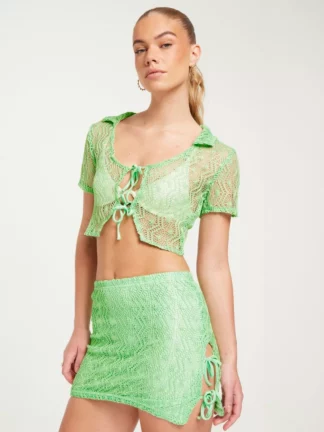 Only - Minikjolar - Patina Green - Neoolive Mw Tie Detail Mini Skirt N - Kjolar - miniskirts