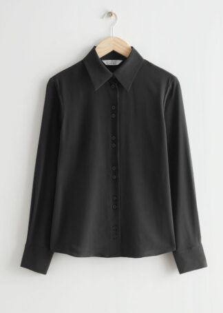 Mulberry Silk Buttoned Blouse - Black