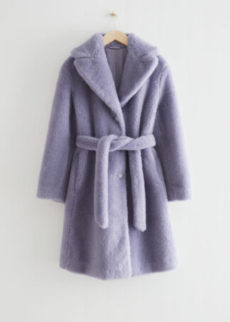 Belted Faux Fur Coat - Purple