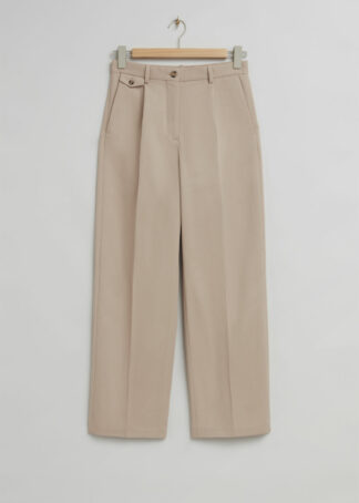 Low Waist Dropped Crotch Trousers - Beige