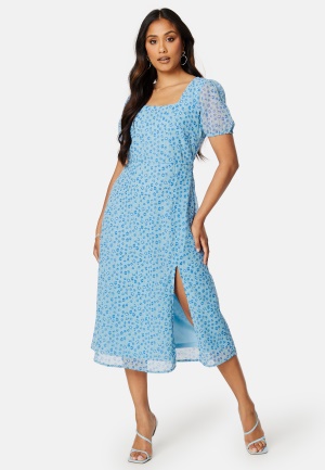 BUBBLEROOM Emilia puff sleeve dress Light blue / Patterned 40