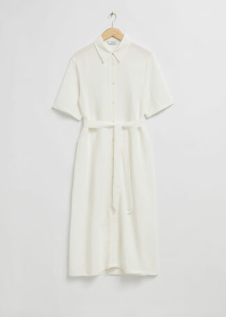 Belted Maxi Shirt Dress - White