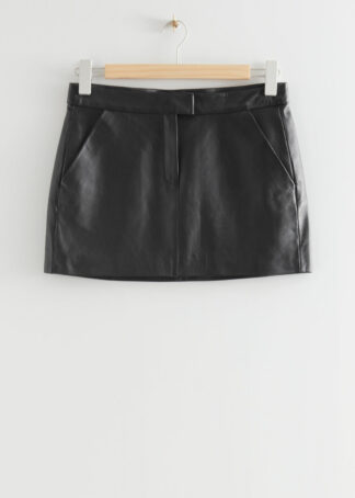Fitted Leather Mini Skirt - Black