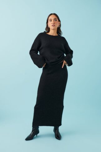 Gina Tricot - Knittted maxi skirt - stickade kjolar - Black - L - Female