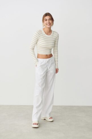Gina Tricot - Linen blend trousers - linnebyxor - White - XL - Female