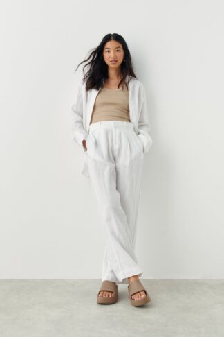 Gina Tricot - Linen trousers - linnebyxor - White - XXL - Female