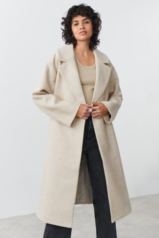 Gina Tricot - Long belted coat - kappor - Beige - XL - Female