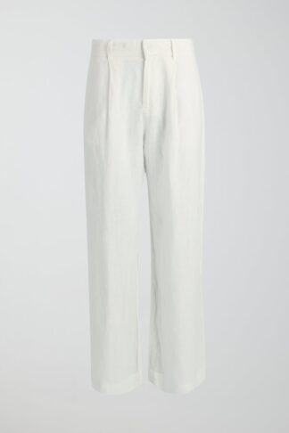 Gina Tricot - Petite linen trousers - linnebyxor - White - XXL - Female