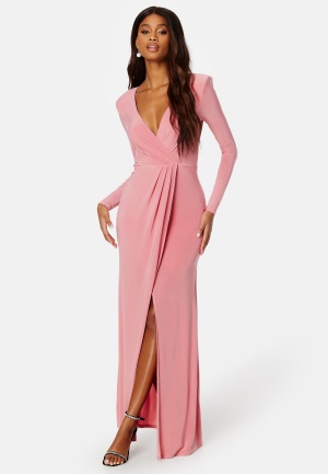 Goddiva Long Sleeve Maxi Dress Warm Pink XS (UK8)