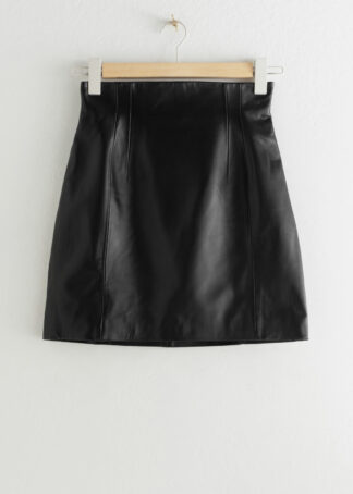 High Waisted Leather Skirt - Black