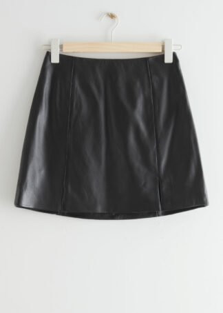Leather A-Line Mini Skirt - Black