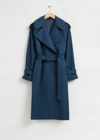 Relaxed Long-Fit Trench Coat - Blue