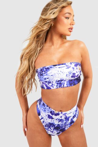 Batikmönstrad Bandeau Bikini Med Hög Midja, Purple