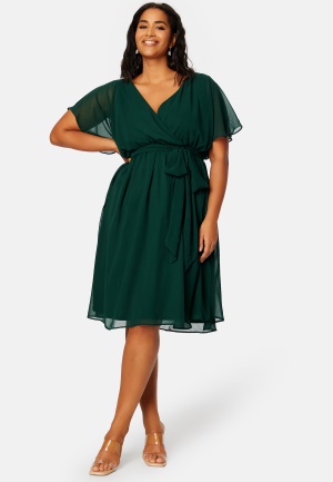 Goddiva Curve Flutter Sleeve Chiffon Midi Dress Green 48 (UK20)