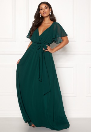 Goddiva Flutter Chiffon Maxi Dress Dark green XXS (UK6)