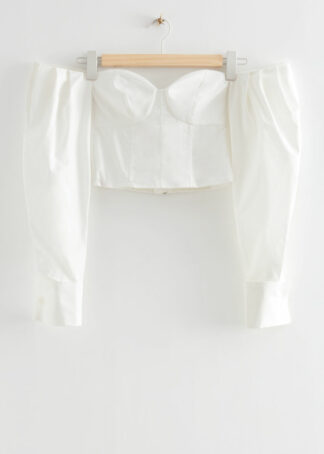 Open Shoulder Bustier Cropped Top - White