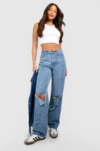 Tall Mid Rise Baggy Boyfriend Jeans Med Slitage