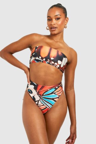 Tall Mönstrad Bandeau Bikini Med Hög Midja, Multi