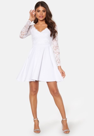 Goddiva Long Sleeve Skater Dress White XS (UK8)