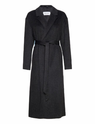 Textured Wool Wrap Coat Outerwear Coats Winter Coats Svart Calvin Klein